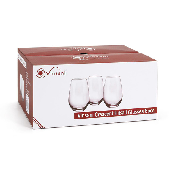 Set of 6 Traditional Crescent Highball Glass Tumblers - 510ml (17.2oz) Highball Glasses