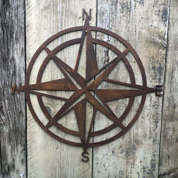 Rusty COMPASS Sign Garden Decoration Feature rustic wall fence