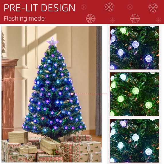  4FT PreLit Artificial Christmas Tree Fibre Optic Deco LED Light Xmas Deco Green