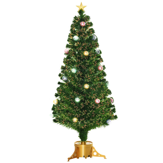  5FT Prelit Artificial Christmas Tree Fiber Optic Xmas Indoor Golden Stand Green