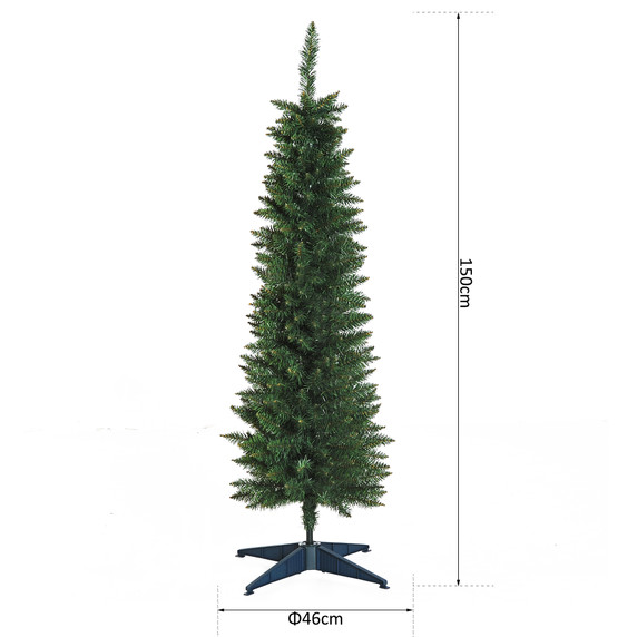  1.5m 5ft Artificial Pine Pencil Slim Christmas Tree 294 Branch Tips with Stand