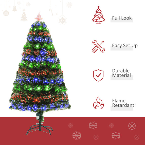  5ft Prelit Artificial Christmas Tree with Multi-Coloured Fiber LED Light Green