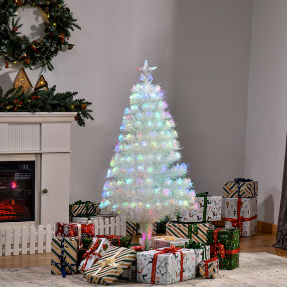  4 Feet Prelit Artificial Christmas Tree with Fiber Optic LED Light White