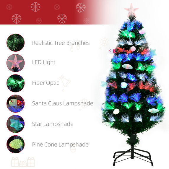  4FT Pre-Lit Artificial Christmas Tree Baubles Fibre OpticFitted Star LED Green