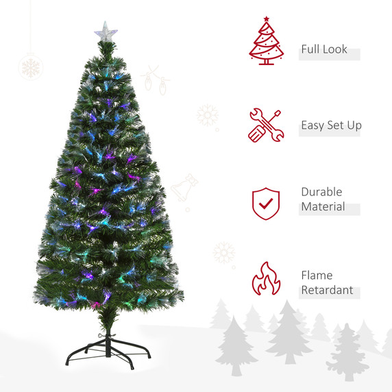 5FT Multicoloured Artificial Christmas Tree Fibre Optic Lights Star Holder 