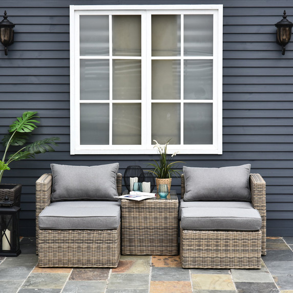 Outsunny 5-Piece PE Rattan Armchair Outdoor Garden Seating Set - Grey/Mixed Grey