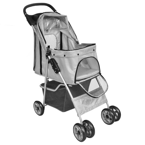 Folding Pet Stroller Dog/Cat Travel Carrier Grey