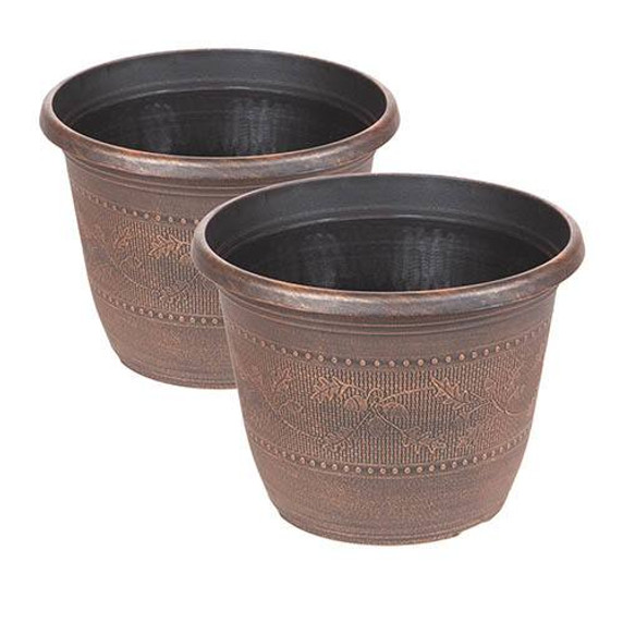 Pair of Acorn Round Planters 25cm