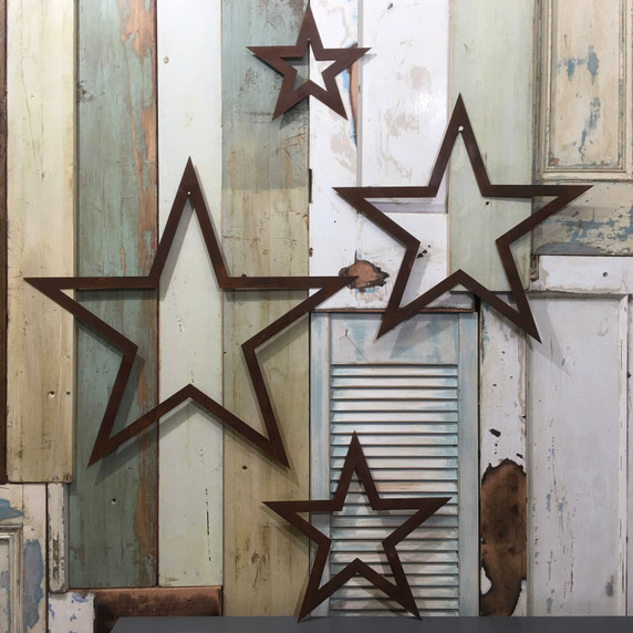 4 Rusty Stars Sign Set Metal Rustic Decoration Garden Feature Vintage Barn