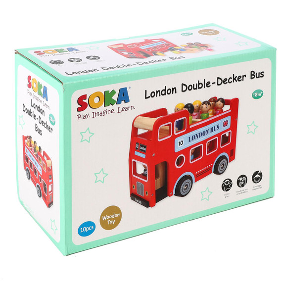 SOKA Wood Wooden Double Decker Red London Bus with Figurines