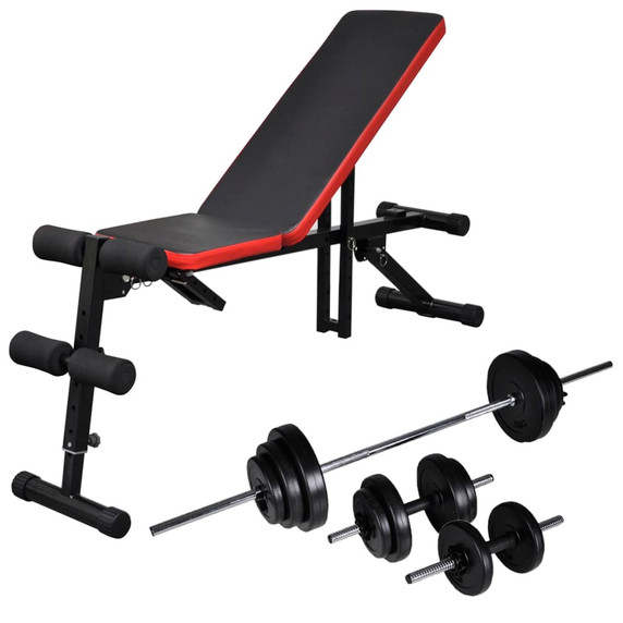 Adjustable Sit-up Bench with Barbell and Dumbbell Set 30.5 kg