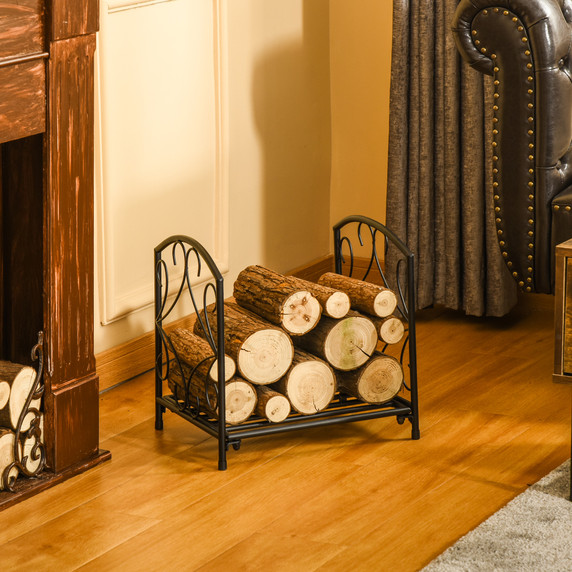 Firewood Log Rack Holder Wood Storage Rack with Side Scrolls Outdoor Indoor