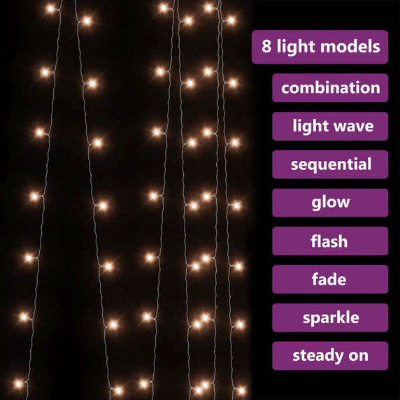 LED Curtain Fairy Lights 3x3m 300 LED Blue, Colourful, Warm & Cold White 8 Function