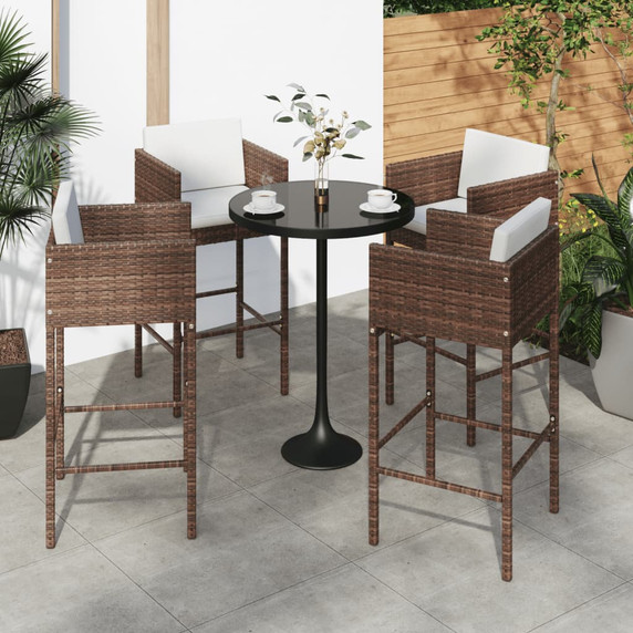 Bar Stools 4 pcs with Cushions Brown Poly Rattan