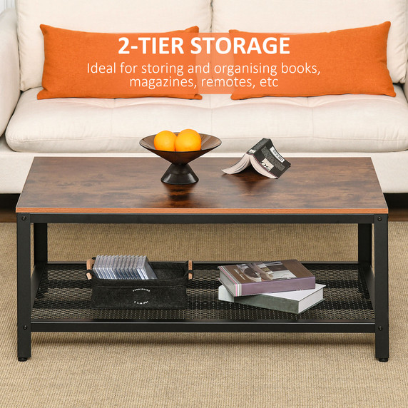 2-Tier Coffee Table, 106Lx60Wx45H cm-Wood Grain/ Black Frame Colour