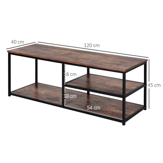 Steel Frame Industrial Style TV Stand w/ Shelf Black/Brown