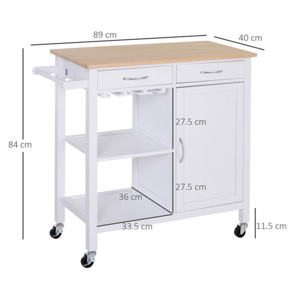 Kitchen Island W/2 Drawers-White/Natural Wood Colour