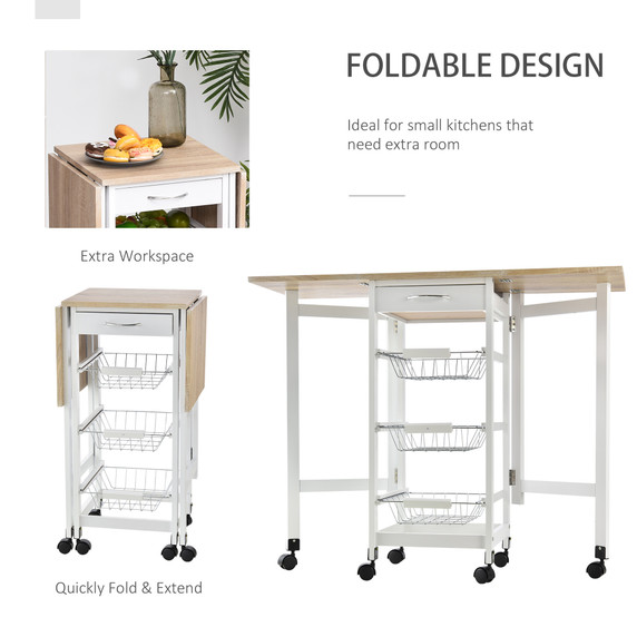 MDF Extendable Kitchen Island Trolley White