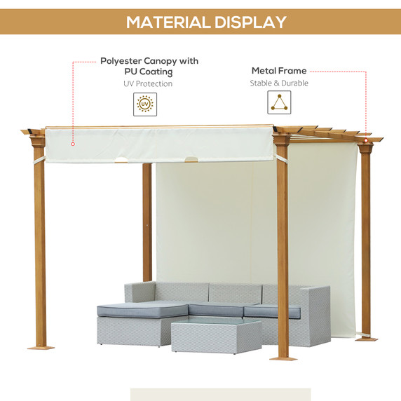 Outsunny Steel Frame Retractable Outdoor Garden Pergola Beige 