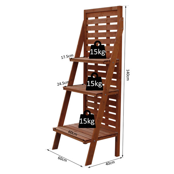 Outsunny Fir Wood 3-Tier Outdoor Plant Ladder Stand Burnt Orange Tone 