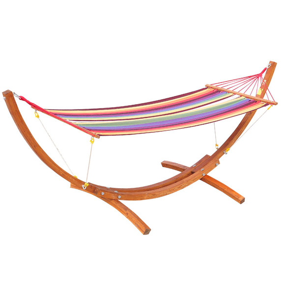 Outsunny Garden Deluxe Single Wooden Hammock W/Arc Stand Frame 