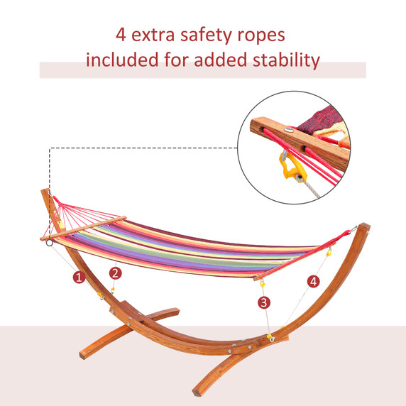 Outsunny Garden Deluxe Single Wooden Hammock W/Arc Stand Frame 