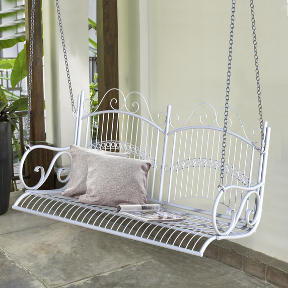 Outsunny Metal 2-Seater Outdoor Garden Swing Bench White 