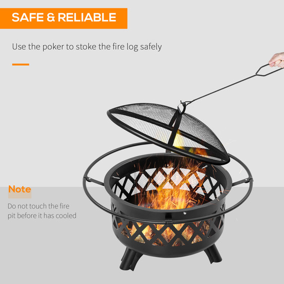 2-in-1 Outdoor Fire Pit BBQ Grill, Patio Heater Log Wood Charcoal Burner,