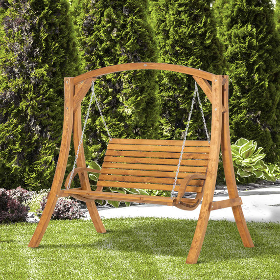 Outsunny 2 Seater Garden Swing Seat - Outdoor Wooden Swing Bench with Stylish Design and Wide Armrests, Ideal for Relaxation in Your Garden or Patio