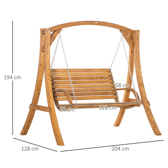 Outsunny 2 Seater Garden Swing Seat - Outdoor Wooden Swing Bench with Stylish Design and Wide Armrests, Ideal for Relaxation in Your Garden or Patio