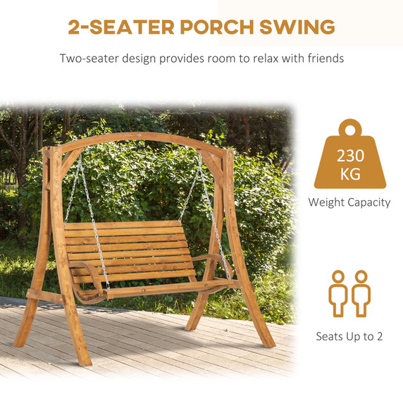 Outsunny 2 Seater Garden Swing Seat - Outdoor Wooden Swing Bench with Stylish Design and Wide Armrests, Ideal for Relaxation in Your Garden or Patio