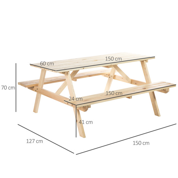 Outsunny 4-Seater Wooden Picnic Set-Fir Wood