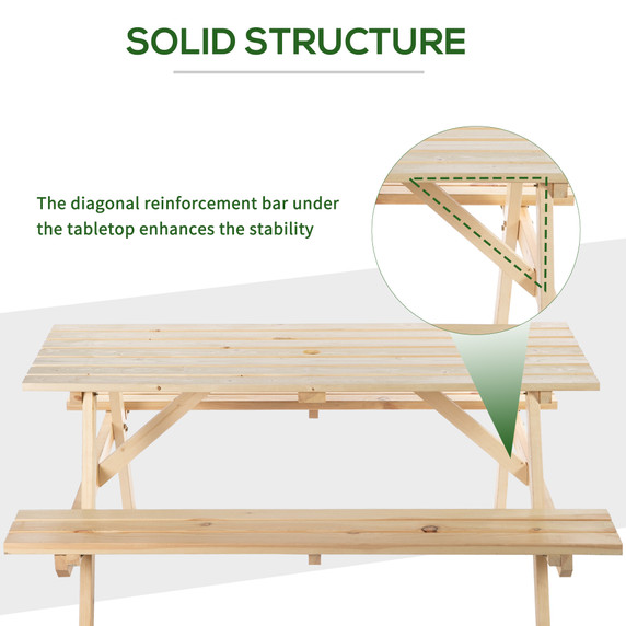 Outsunny 4-Seater Wooden Picnic Set-Fir Wood