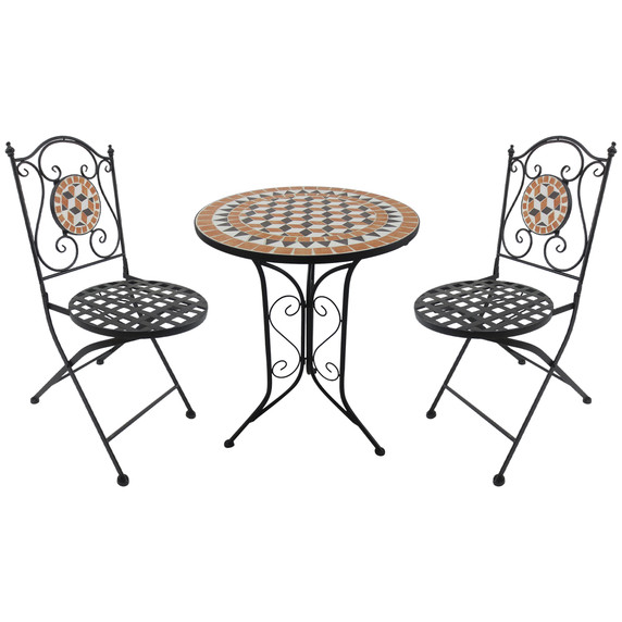 Outsunny 3 Pcs Mosaic Bistro Table Chairs Set-Black/Orange/White  