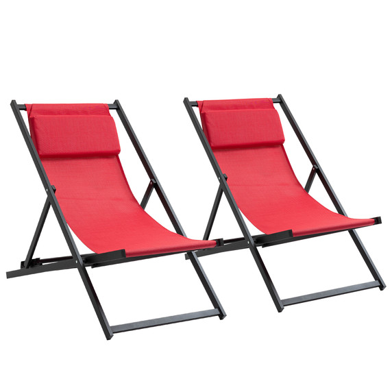 Outsunny Aluminium Frame Set Of 2 Folding Deck Chairs Wine Red 