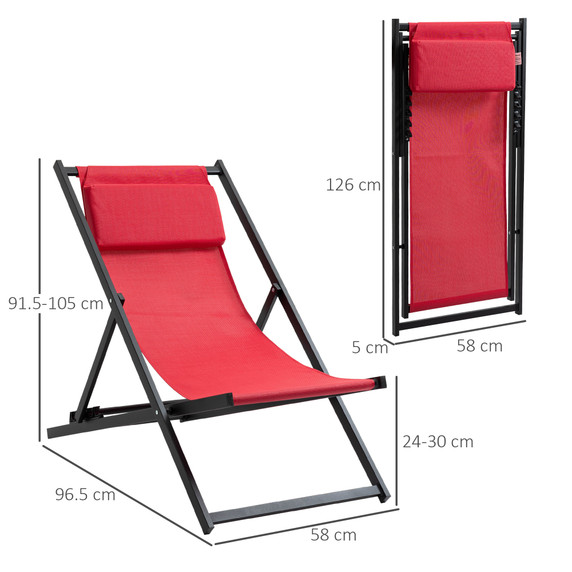Outsunny Aluminium Frame Set Of 2 Folding Deck Chairs Wine Red 