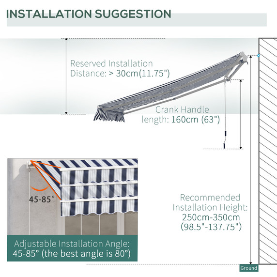 Outsunny Manual Retractable Awning, 4x3 m-Blue/White