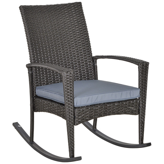 Outsunny PE Rattan Outdoor Garden Rocking Chair w/ Cushion Grey 