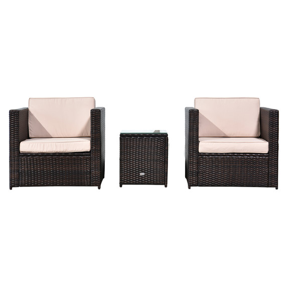 Outsunny 2 Seater Rattan Sofa  Furniture Set W/Cushions, Steel Frame-Brown 