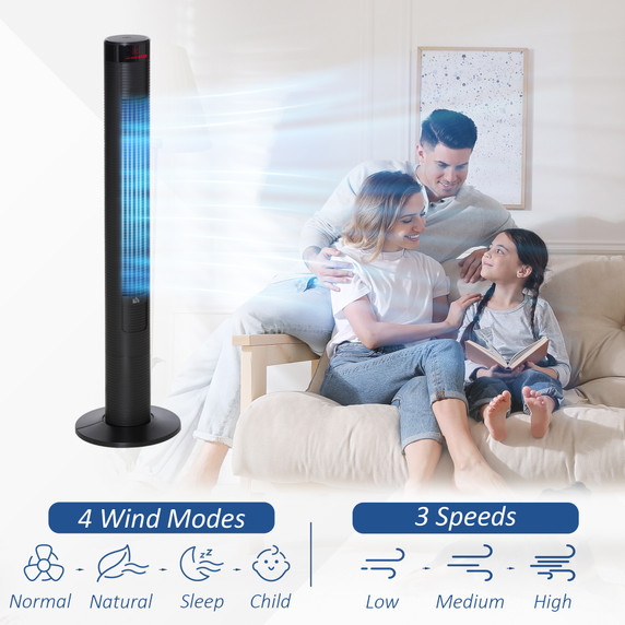 ABS Oscillating 3-Speed Tower Fan w/ Remote Control Black