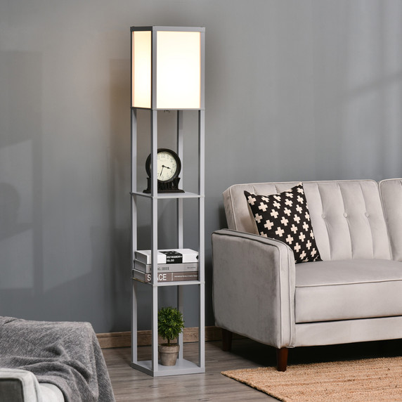4-Tier Floor Lamp, Floor Light with Storage Shelf, Grey 3-Tier