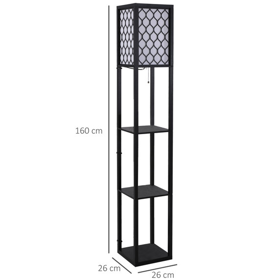 Shelf Floor Lamp W/4-tier Open Shelves Wooden, 26L x 26W x 160Hcm-Black/White