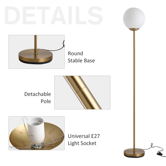 Steel Glass Sphere Floor Lamp Gold