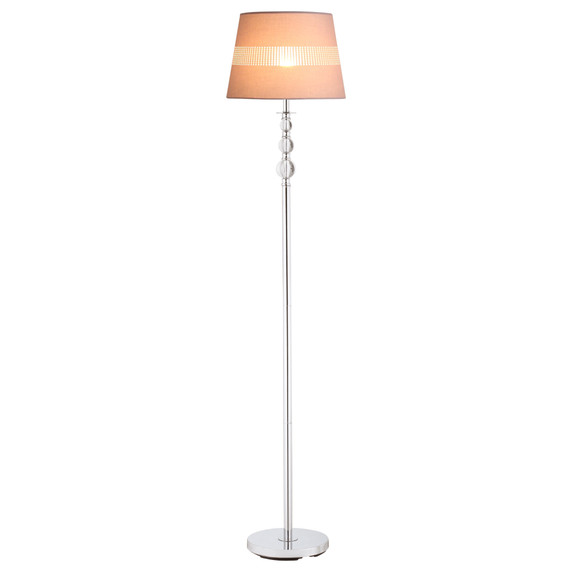 Floor Lamp with Hollow Out Fabric Shade, Chrome Base Grey