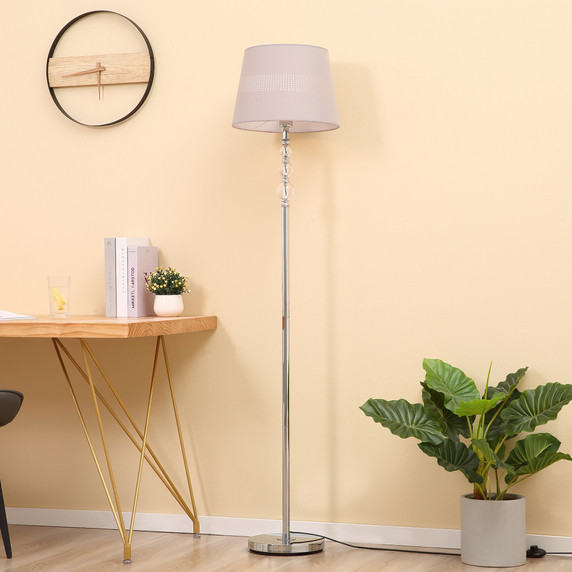 Floor Lamp with Hollow Out Fabric Shade, Chrome Base Grey