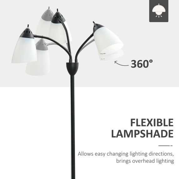 Arc Tree Floor Lamp 3 Adjustable Rotating Lights, with Steel Frame, 155cm, Black
