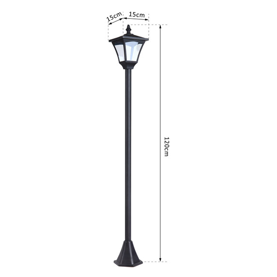 Outdoor Garden Solar Post Lamp Dimmable LED Lantern Bollard 1.2M Tall Black