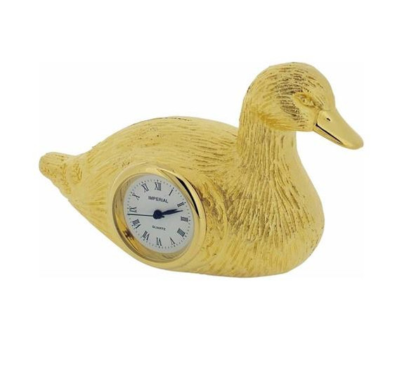 Miniature Clock Gold Duck Solid Brass