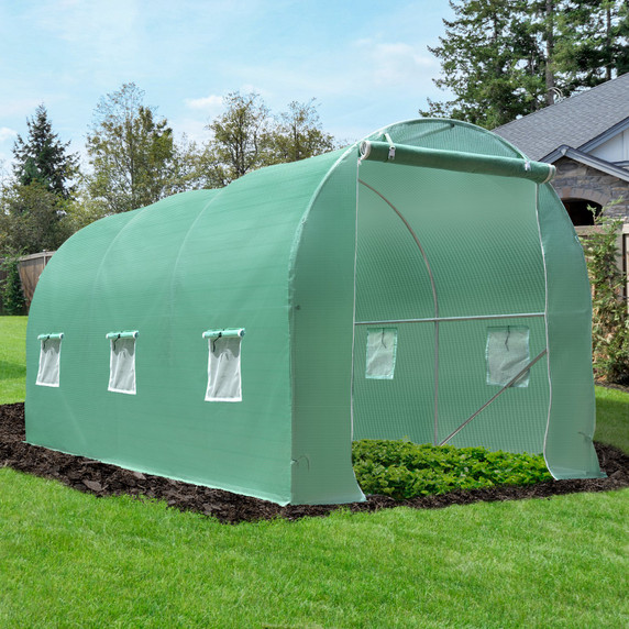 Outsunny Walk-in Greenhouse Tunnel with Durable PE Cover and Sturdy Metal Frame, ideal for year-round gardening
