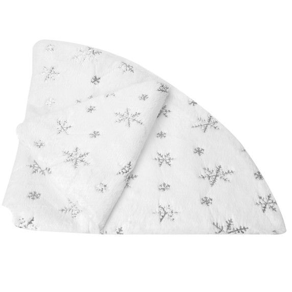 110CM Snowflake Plush Tree Skirt Silver/White AS-24092